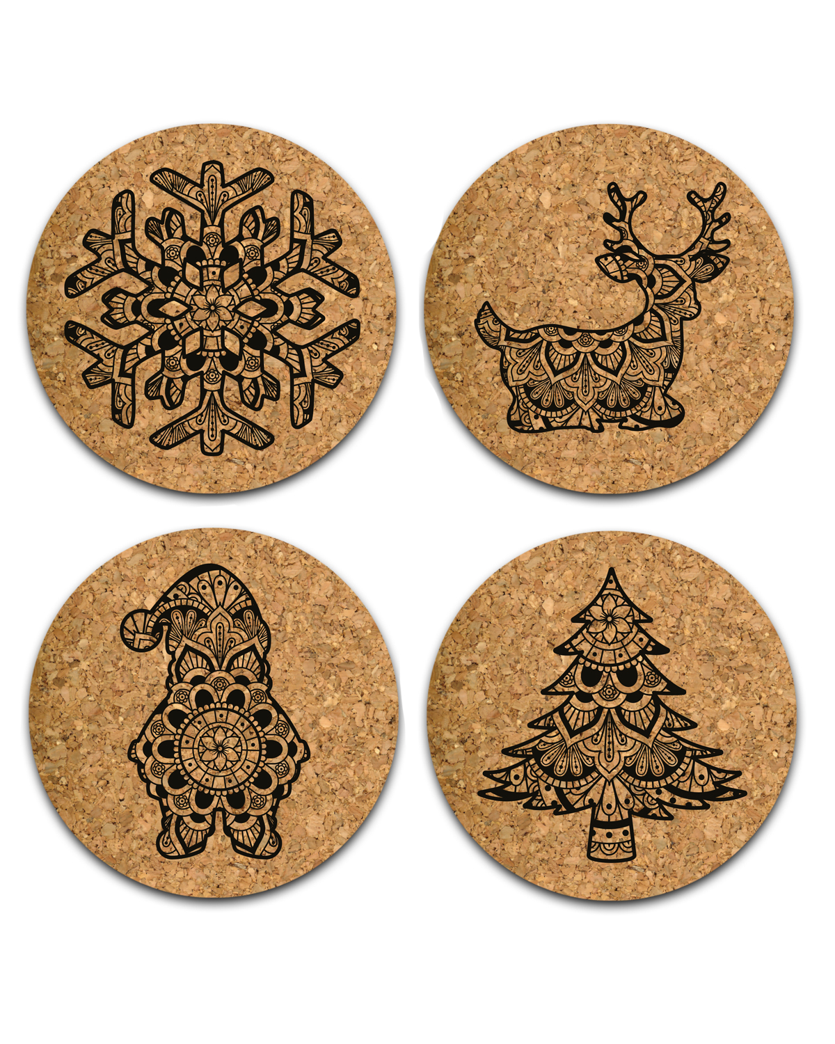 Glasunderlägg i kork - Mandala Christmas